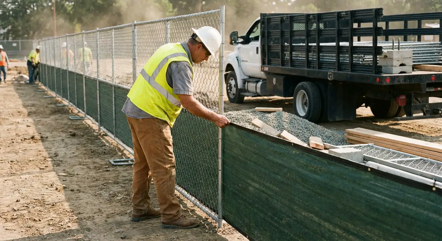 Privacy windscreen installation on construction fence in Saint Albans, NY