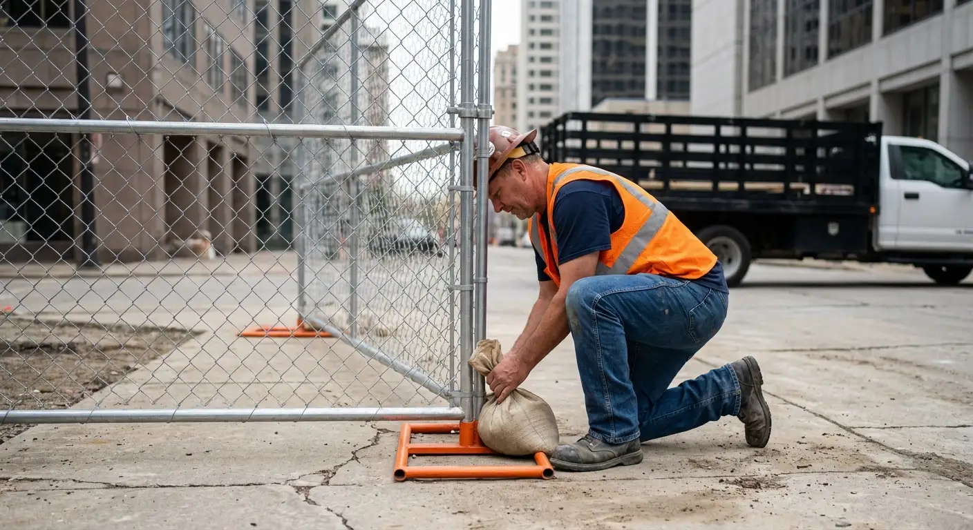 Temporary fence installation in Downtown Saint Albans area
