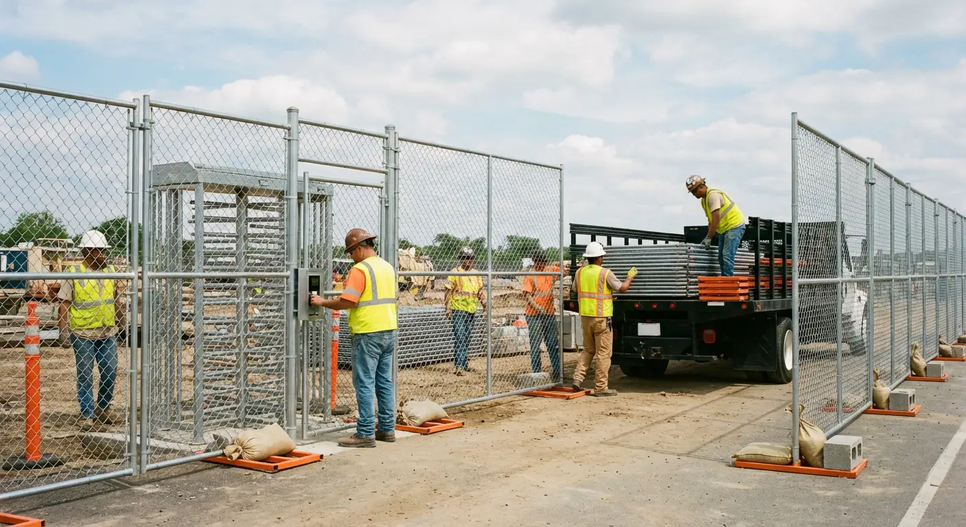 Secure construction site with temporary fencing in Saint Albans, NY