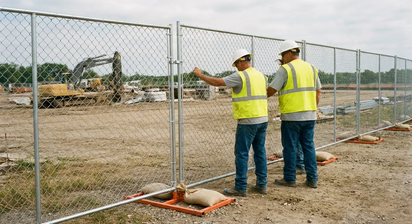 Construction site chain link panel installation in Saint Albans, NY