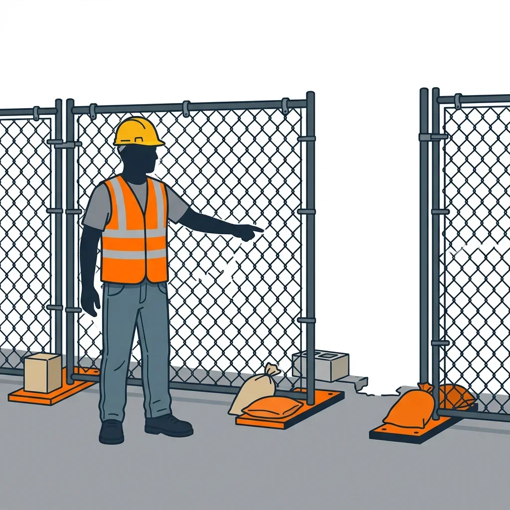 Diagram illustrating common construction site perimeter vulnerabilities in Saint Albans, NY